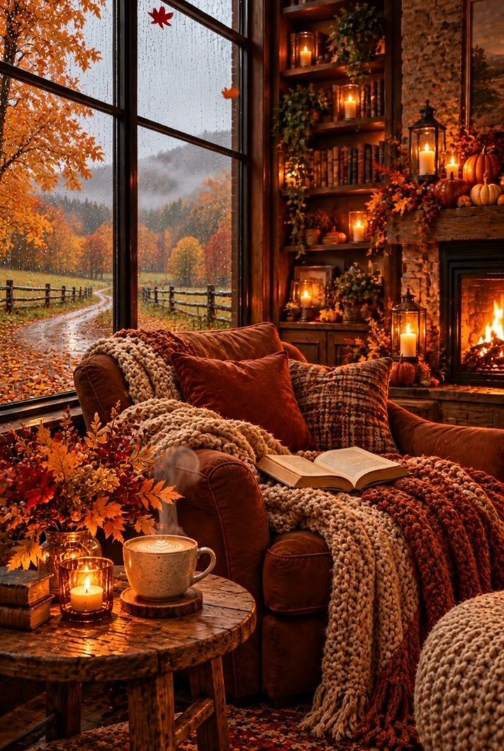 Brown armchair with a knit throw and open book in a cozy nook.